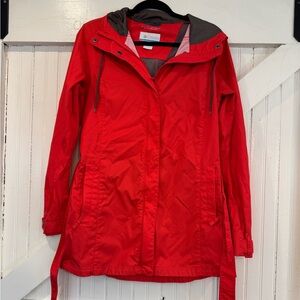 Columbia Omni-Shield Belted Hooded Rain Jacket Red Large